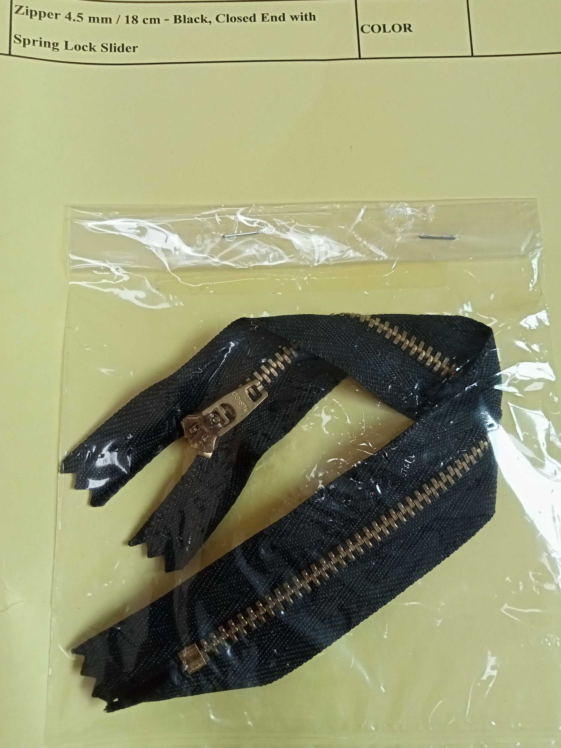 ซิป Zip closed end spring lock สีดำ