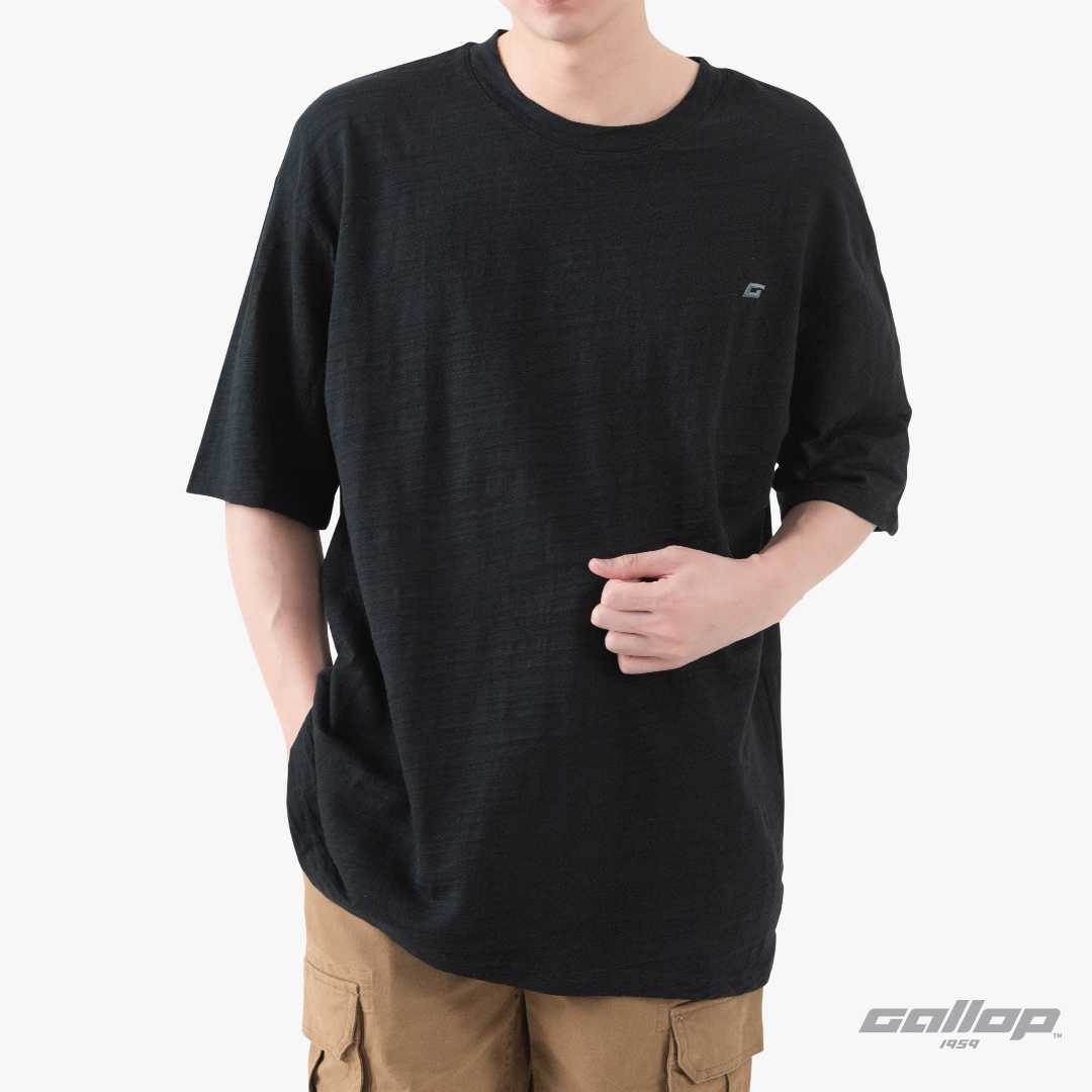 GALLOP : เสื้อยืดผ้าสลาฟ Slub-Oversized ผู้ชาย รุ่น GT9164 สี  ดำ