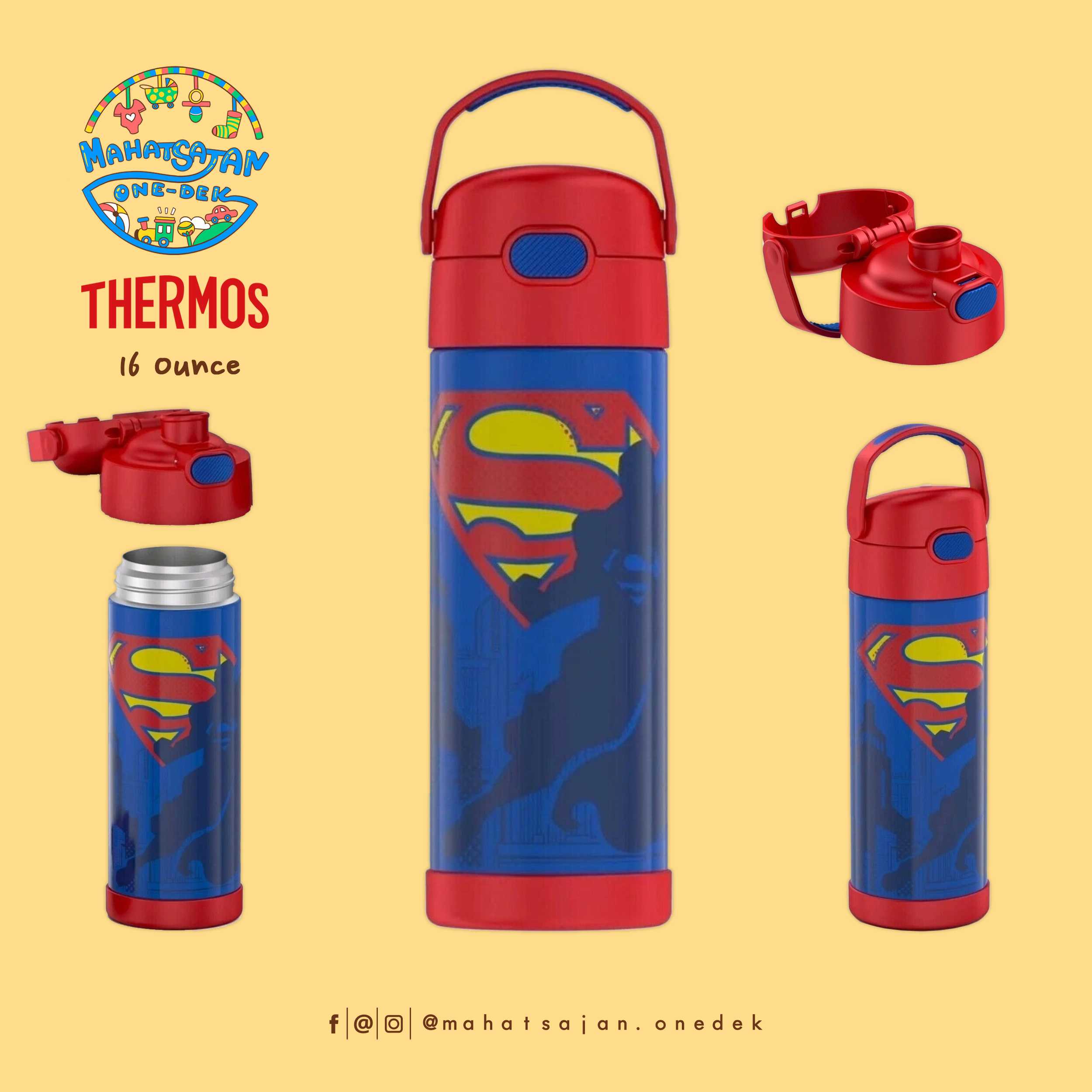 Super Man The Funtainer 16 Oz Stainless Steel Water Bottle  กระติกน้ำเก็บอุณหภูมิ ยกดื่ม
