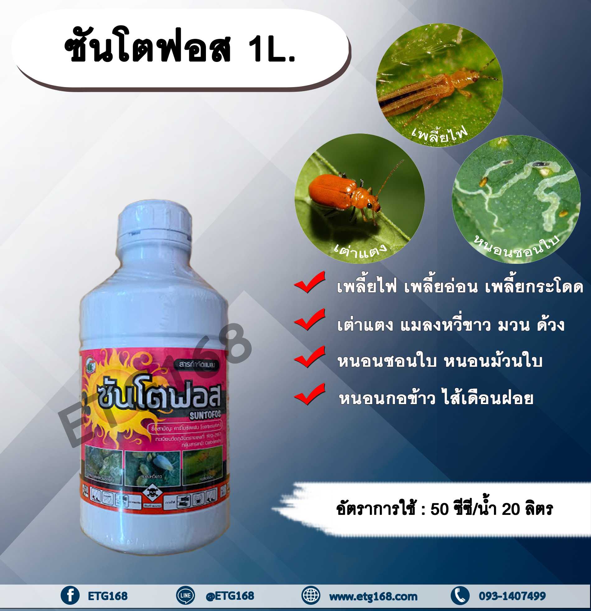ซันโตฟอส 1L. สารกำจัดแมลง คาร์โบซัลแฟน กำจัดเพลี้ยไฟ เพลี้ยอ่อน เพลี้ยกระโดด เต่าแตง