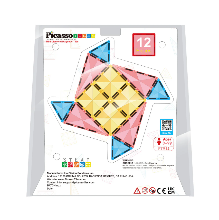 PicassoTiles 12 Pc Magnet Tile Building Blocks Mini Diamond Travel Set