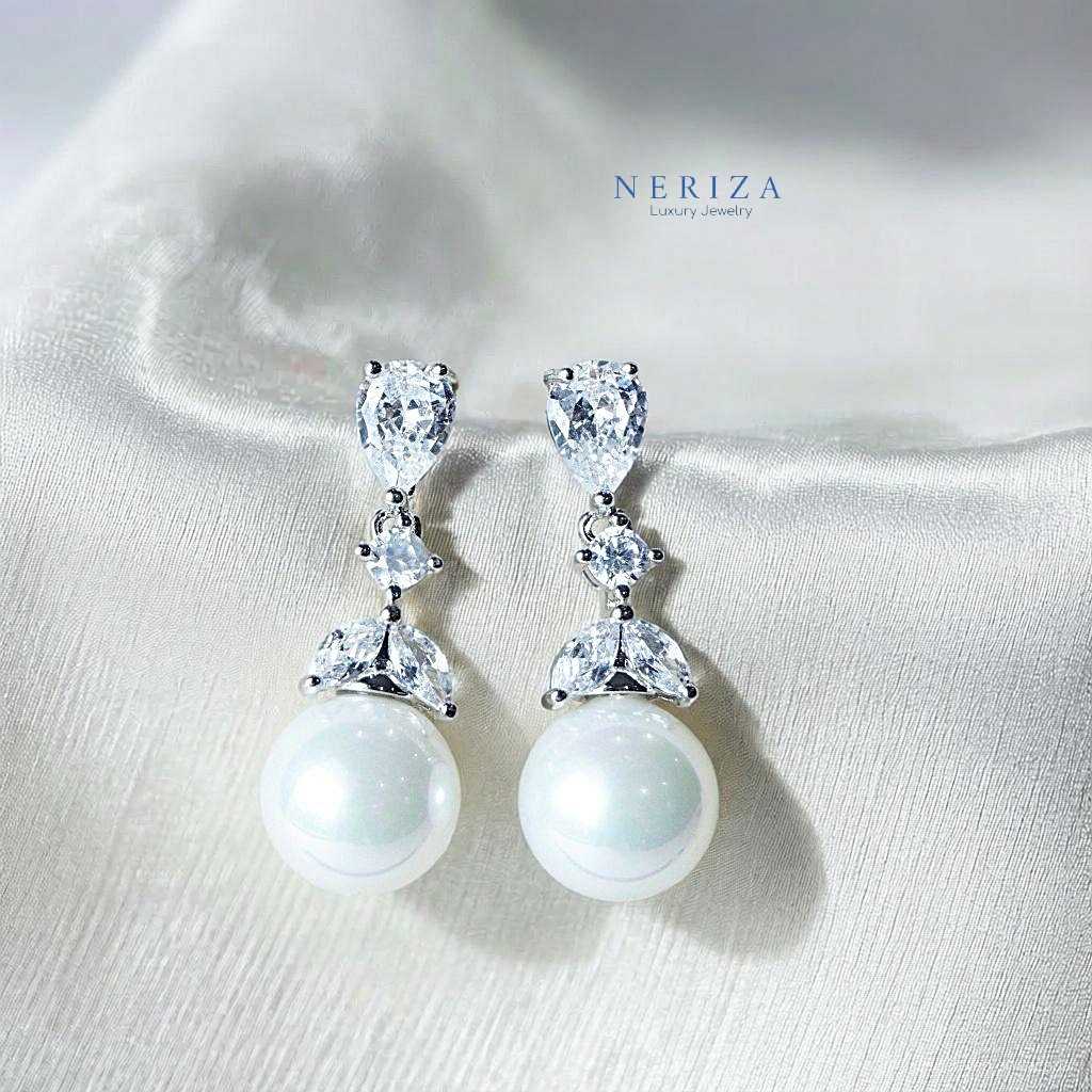 ต่างหูเพชรสังเคราะห์ ประดับมุก NE139