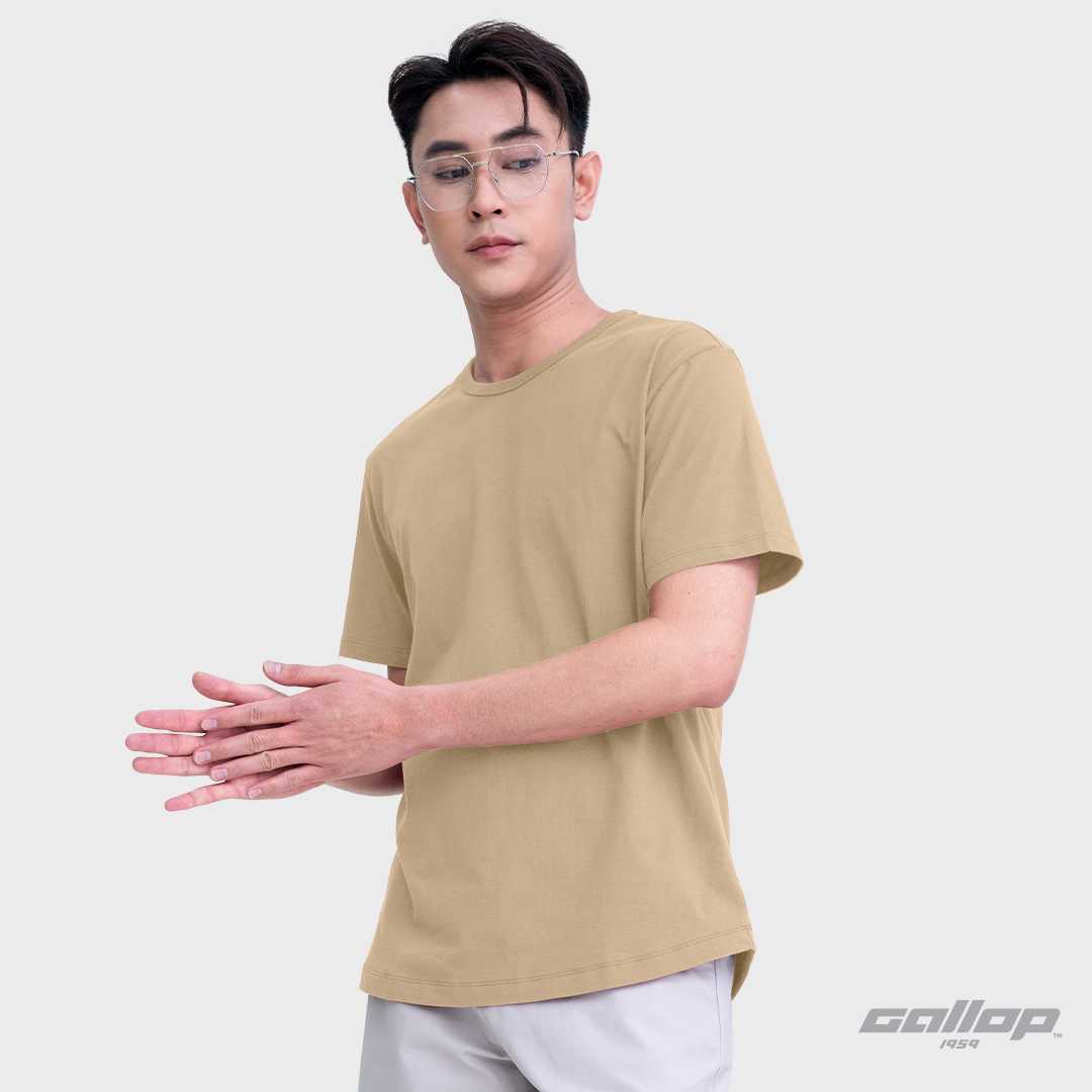 GALLOP : Men's Wear เสื้อยืดคอกลมชายโค้ง (Round-necked) รุ่น GBT9002 สี Khaki - กากี