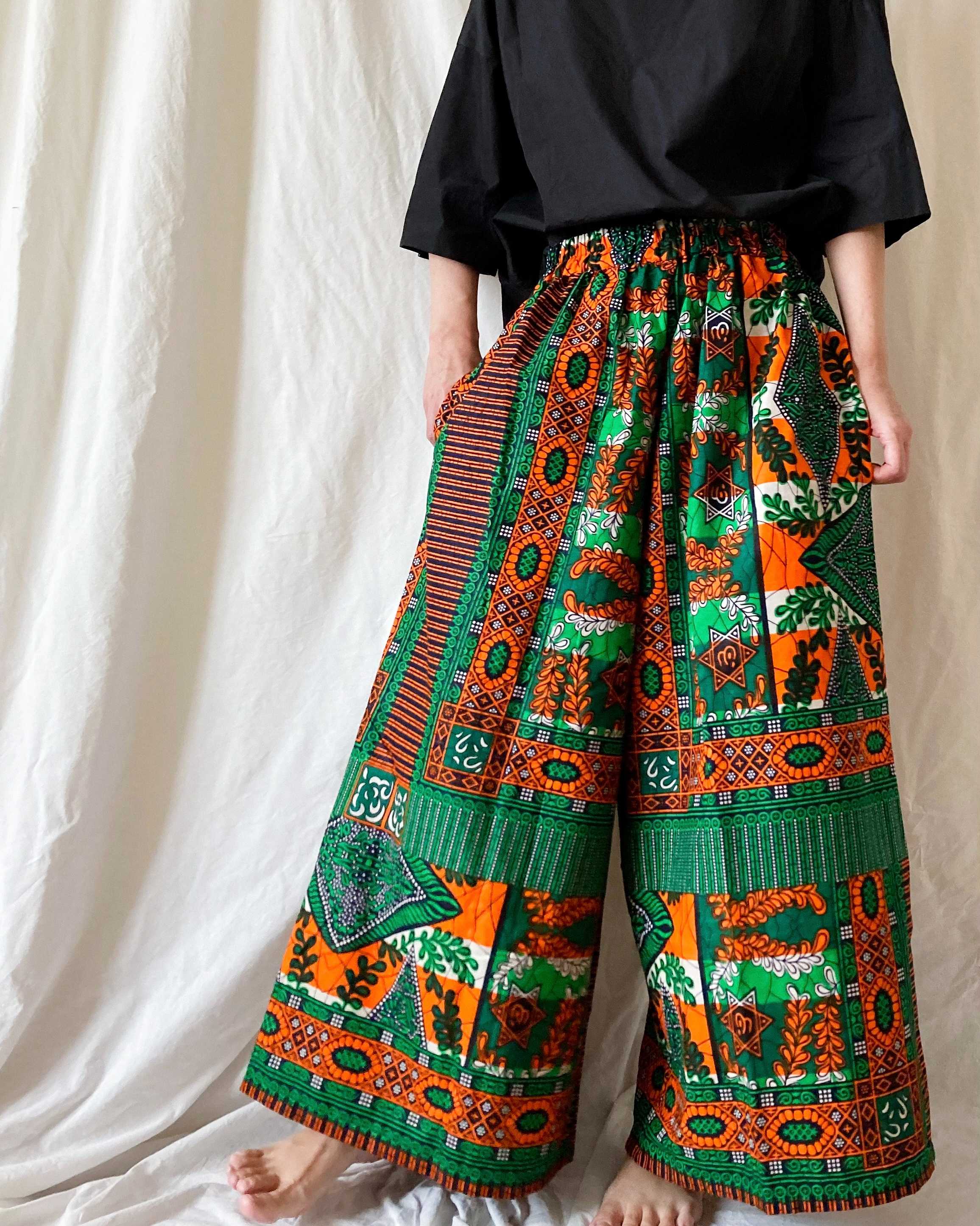 【CU-189W】African batik long culottes/ Free size