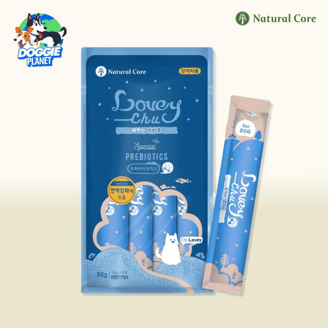 Natural Core Lovey Chu ขนมสุนัขเลีย สูตรไก่&พรีไบโอติก (เกรดคนทาน เสริมภูมิคุ้มกัน ย่อยง่าย) 56 ก.