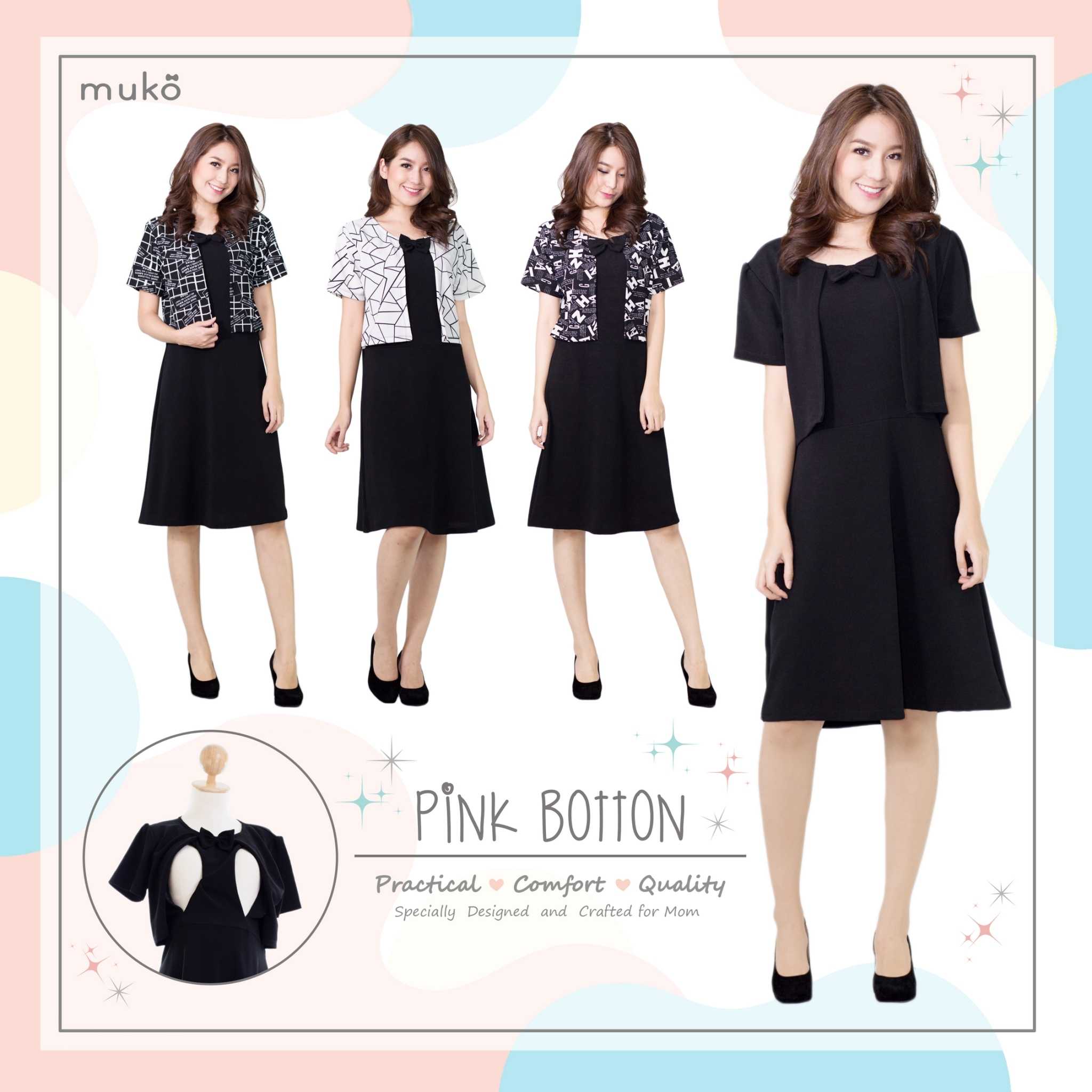 Muko Pink Button เดรสเปิดให้นม คุลมท้อง DZ32 (Dresses)