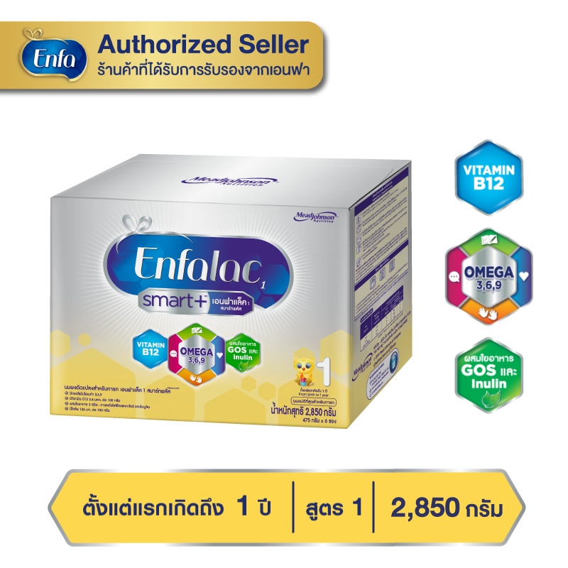 นมเอนฟาแล็ค สมาร์ทพลัส นมสูตร 1 นมผงเด็ก ขนาด 2850 กรัม Enfalac Smart+ 1 นม เอนฟา แล็ค นมผง Enfa lac