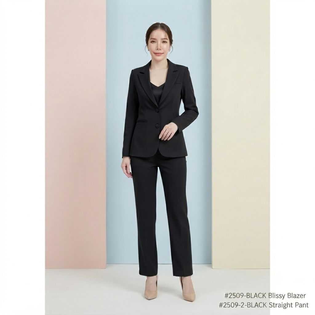 สูทผู้หญิง ชุดสูททำงานสีดำ S-6XL | เสื้อสูท กางเกง เลือกซื้อแยกชิ้น | รุ่น 2509, 2508