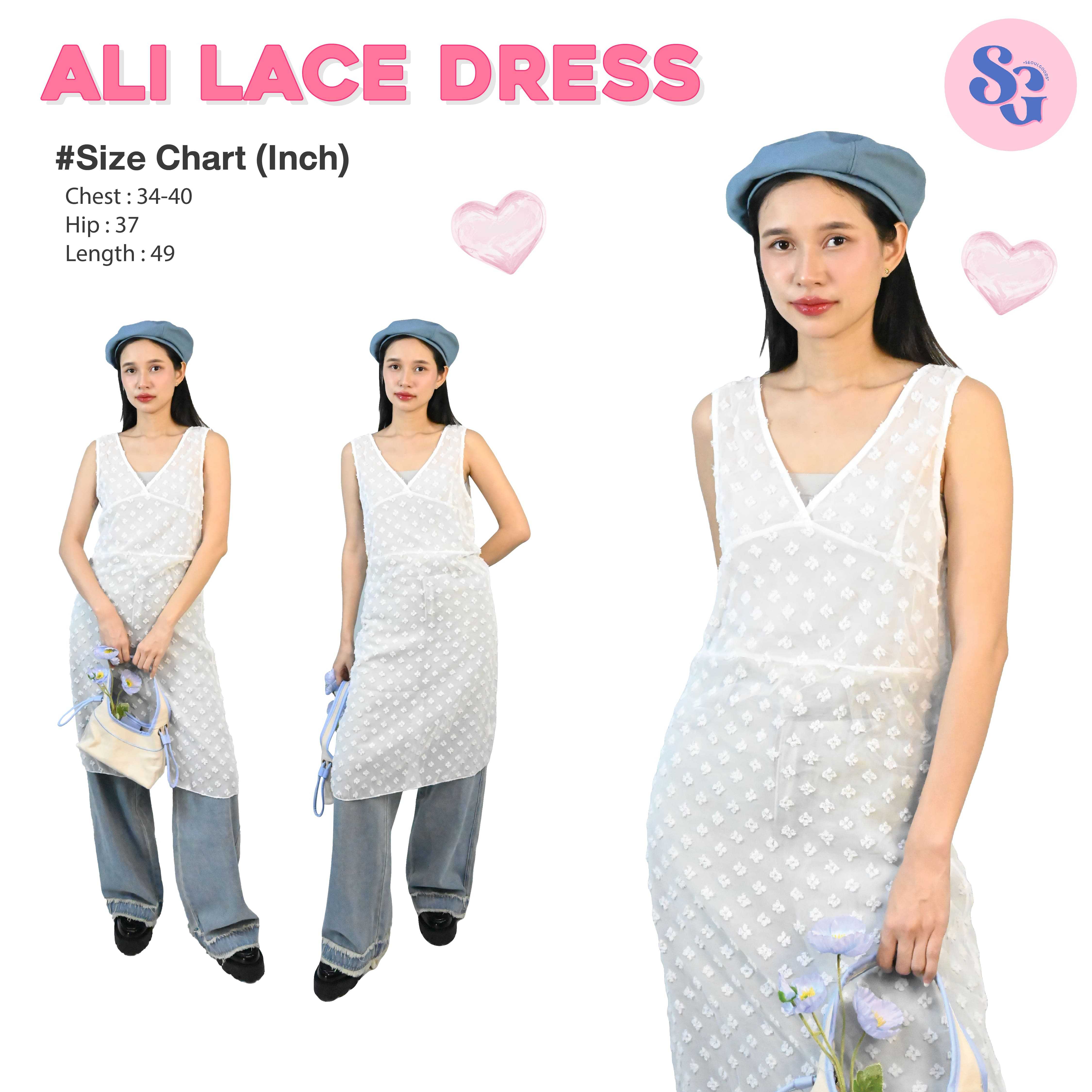 (พร้อมส่ง) Ali lace dress เดรสยาวซีทรูลายดอกไม้คอวี