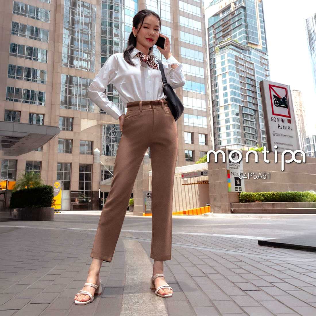 Montipa กางเกงแปดส่วนทรงสอบ ดีเทลกระเป๋าหน้า ผ้า Iron free นุ่ม ใส่สบาย ไม่ต้องรีด 54PSA51