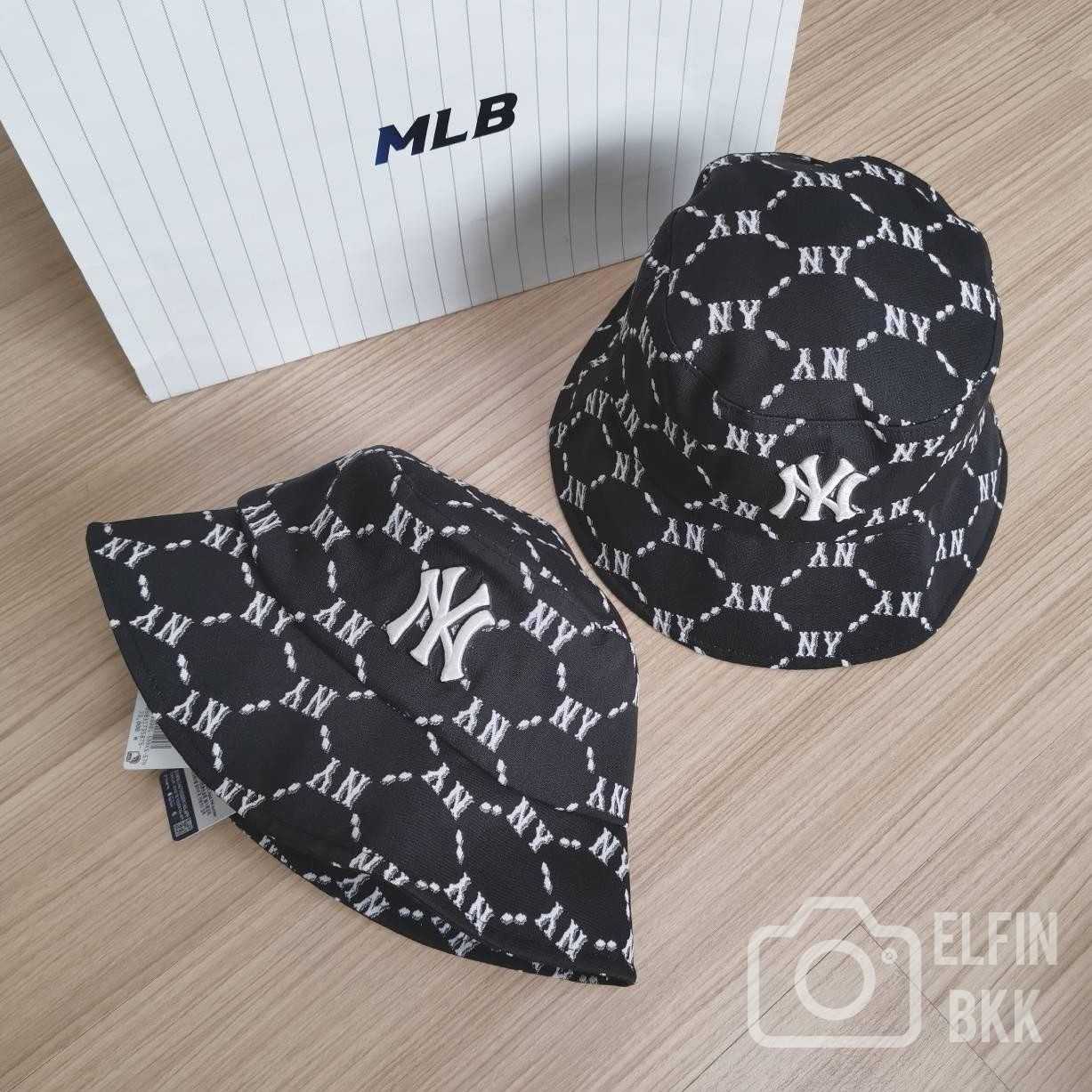 Sale🔥🔥MLB Dia Monogram Bucket Hat NY หมวกบักเก็ต หมวกปีกกว้าง สีดำ สีเบจ สีแดง
