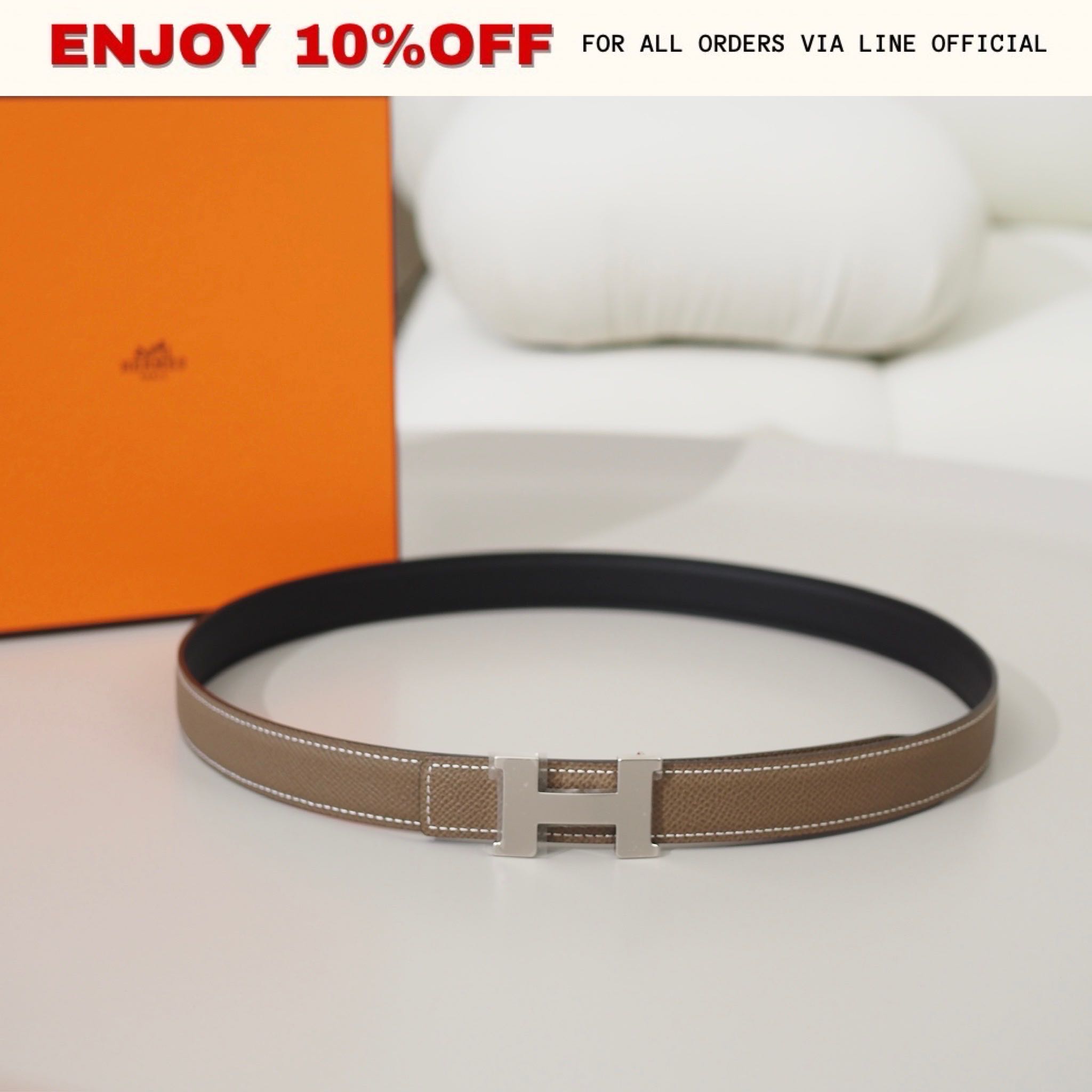 NEW! HERMES Mini Constance Belt Reversible 24MM สี Noir/Etoupe Epsom PHW | ACC