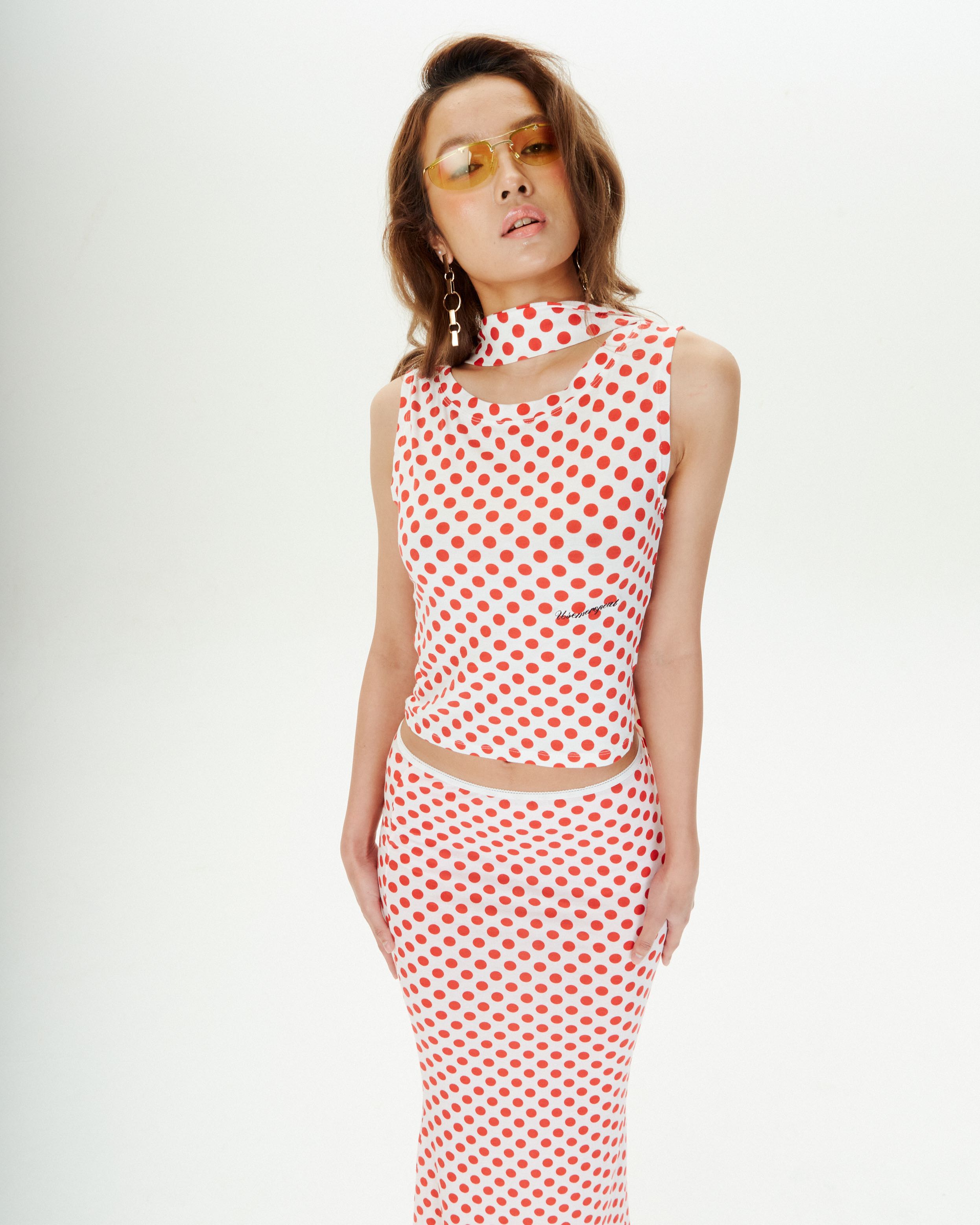 USEMEGIRLS POLKA DOT MAXI SKIRT