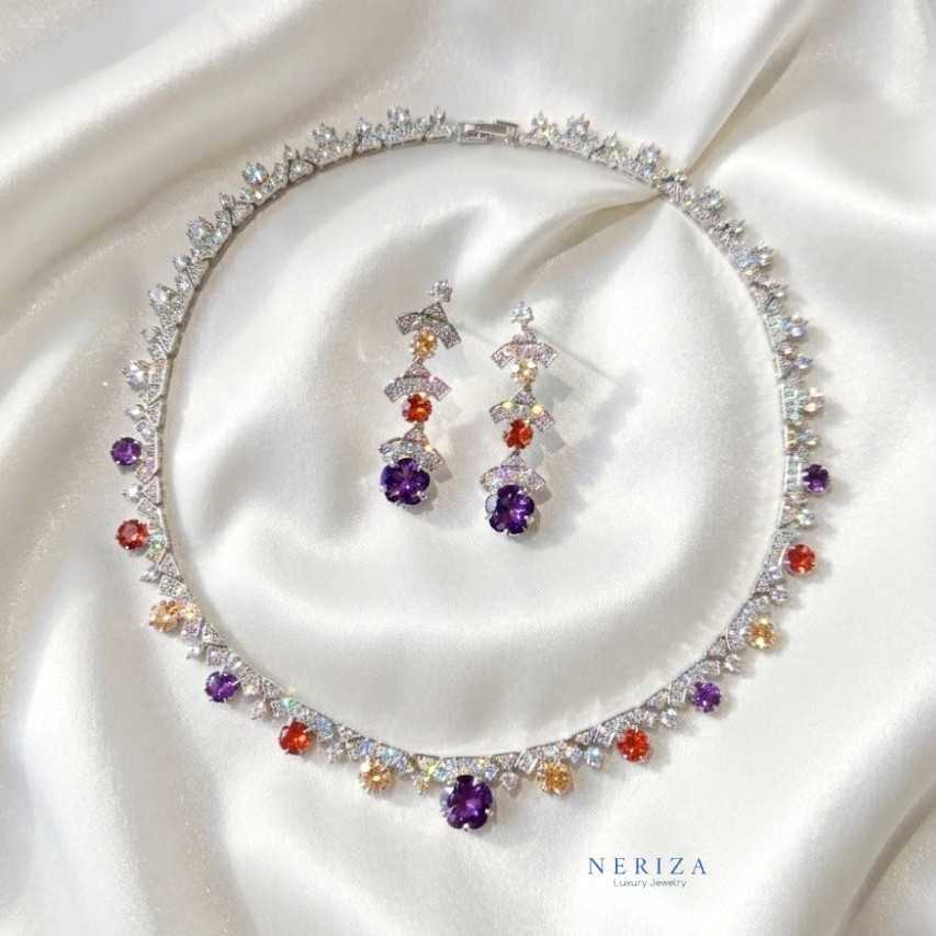 Neriza Jewelry/ ชุดเครื่องประดับเพชรสังเคราะห์ ประกายเทียบเท่าเพชรแท้ พร้อมกล่อง NZC049