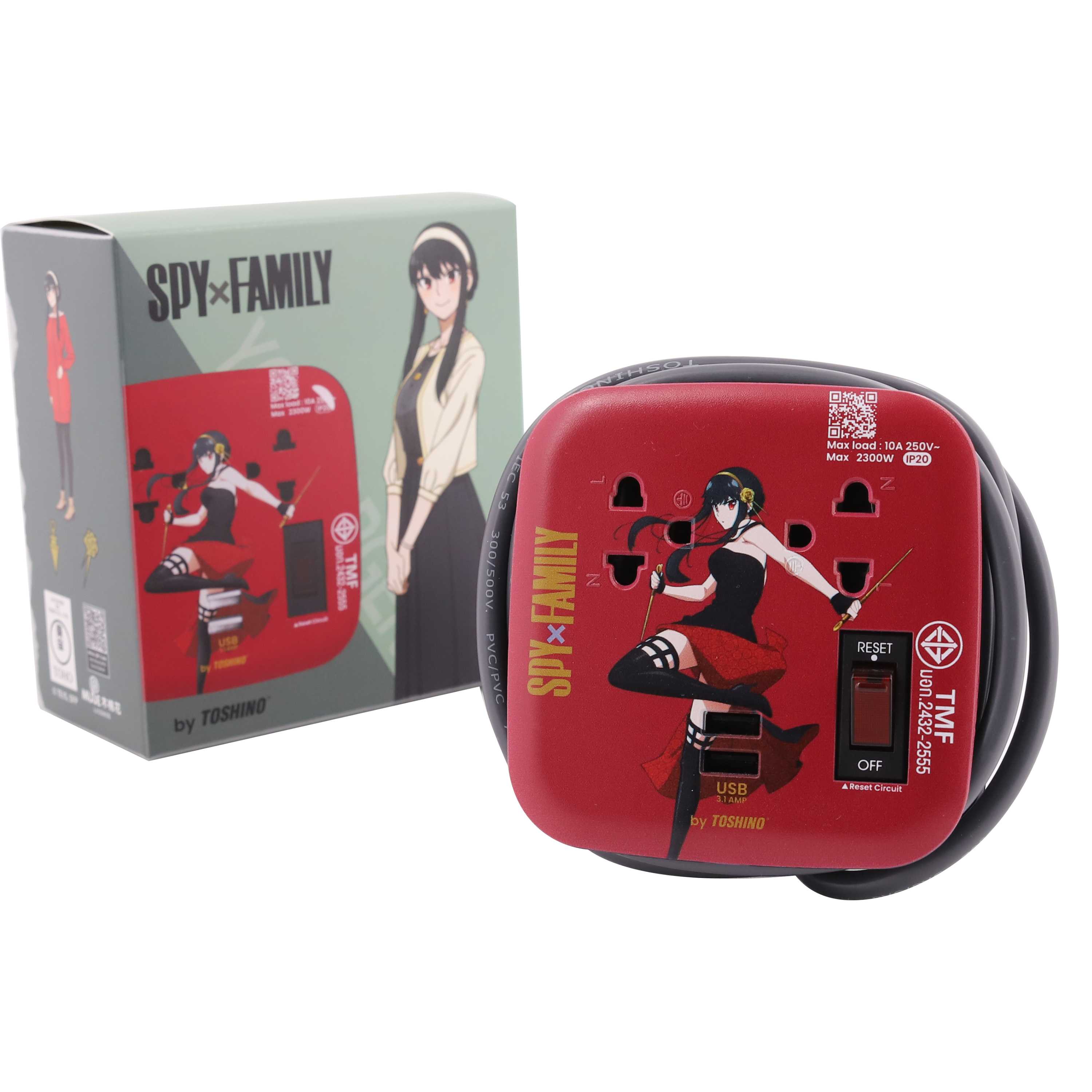 Toshino ปลั๊ก 2 ช่อง + 2USB 1 สวิตช์ 1.80 ม.(10A/2300W) พิมพ์ลายแม่
