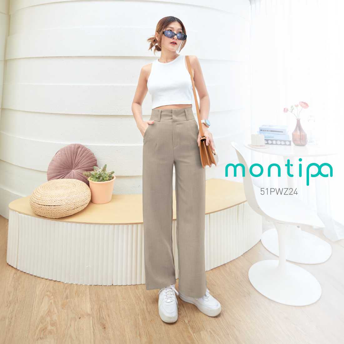 Montipa กางเกงทรงกระบอกกลาง ตะขอและซิปหน้า ผ้าComfort 51PWZ24