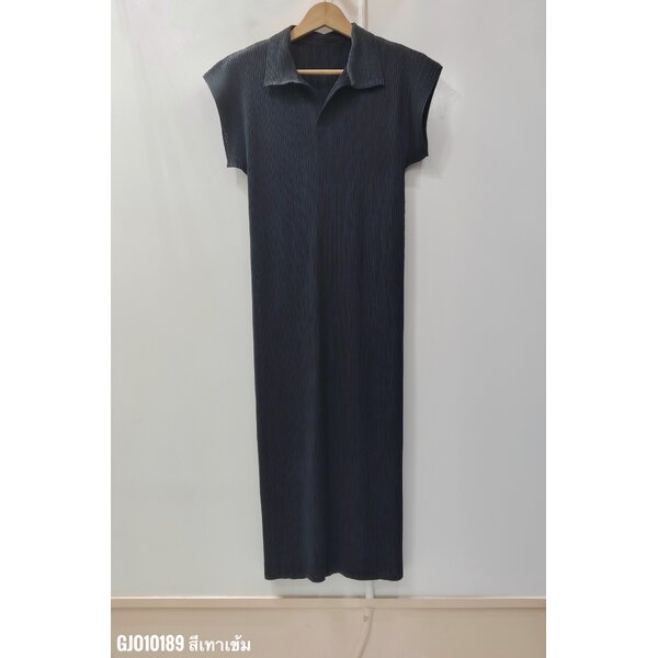 2MUAY รุ่น GJO10189 เดรสอัดพลีทคุณภาพ POLO SHORT SLEEVE PLEATED DRESS 10 สี FREE SIZE