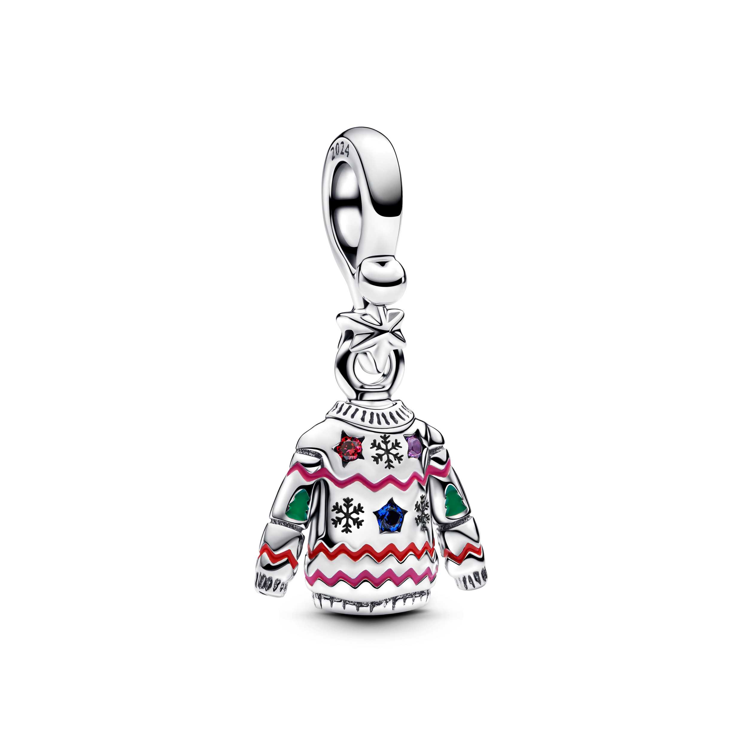 Christmas jumper sterling silver dangle with red, true blue and royal purple crystal