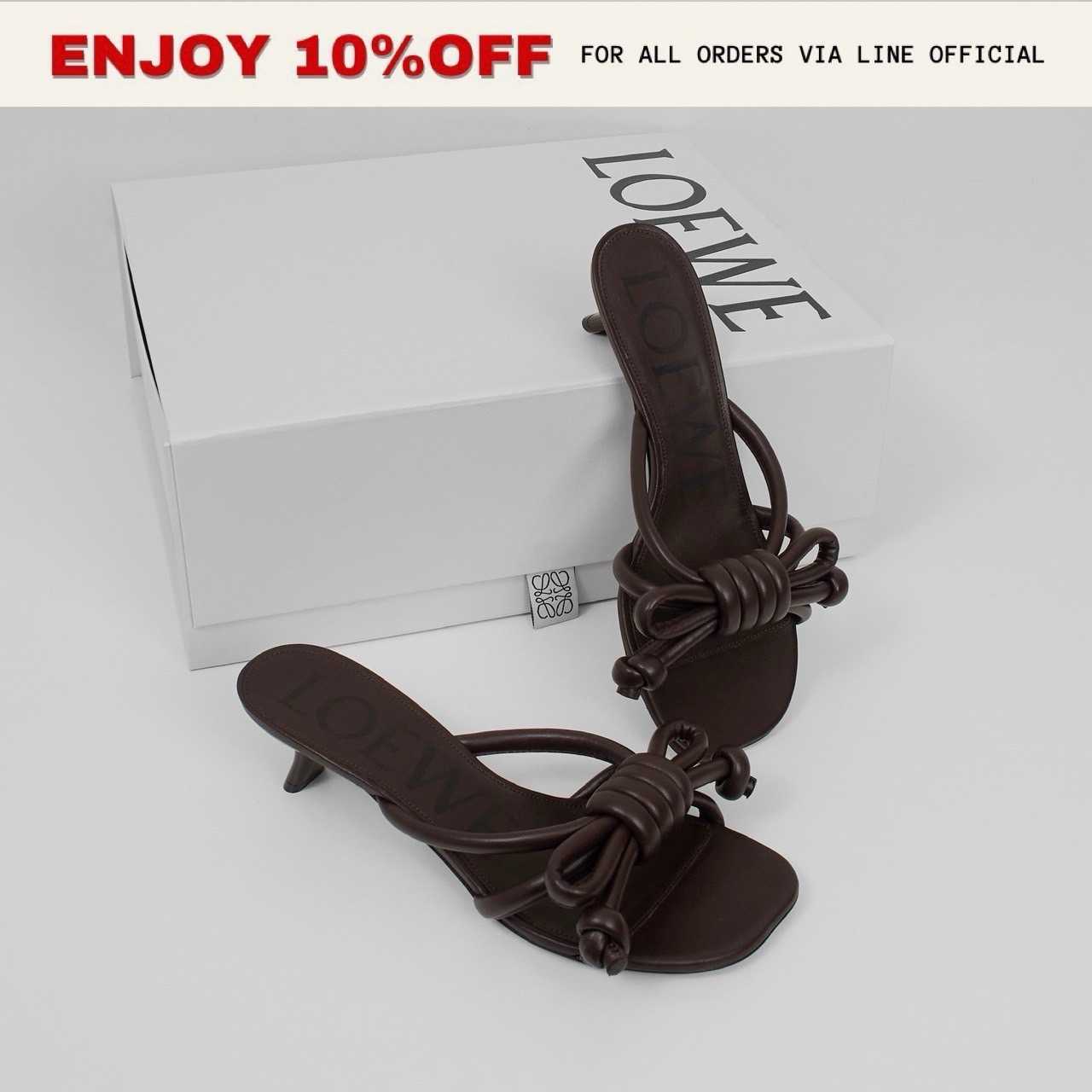 NEW! LOEWE Flamenco  Knot Sandals In Lambskin สี Dark Chestnut | Shoes