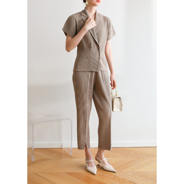 2MUAY รุ่น GJO8533/ GJO8769 THICK COLLAR TOP WITH PANTS PLEATED SET เซ็ตพลีทคุณภาพ 6 สี FREE SIZE