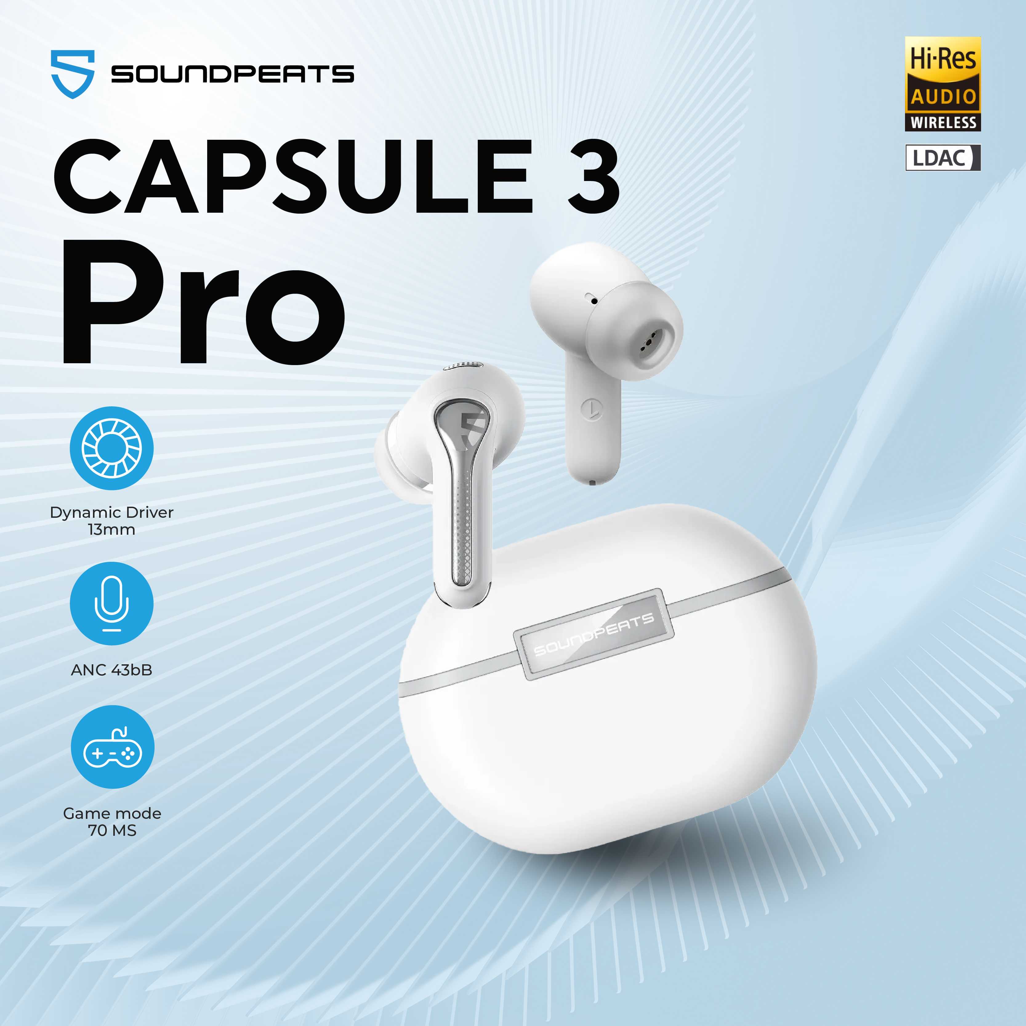 SoundPEATS Capsule3 Pro White LDAC Bluetooth 5.3 Hybrid ANC 43dB หูฟังบลูทูธ หูฟังไร้สาย