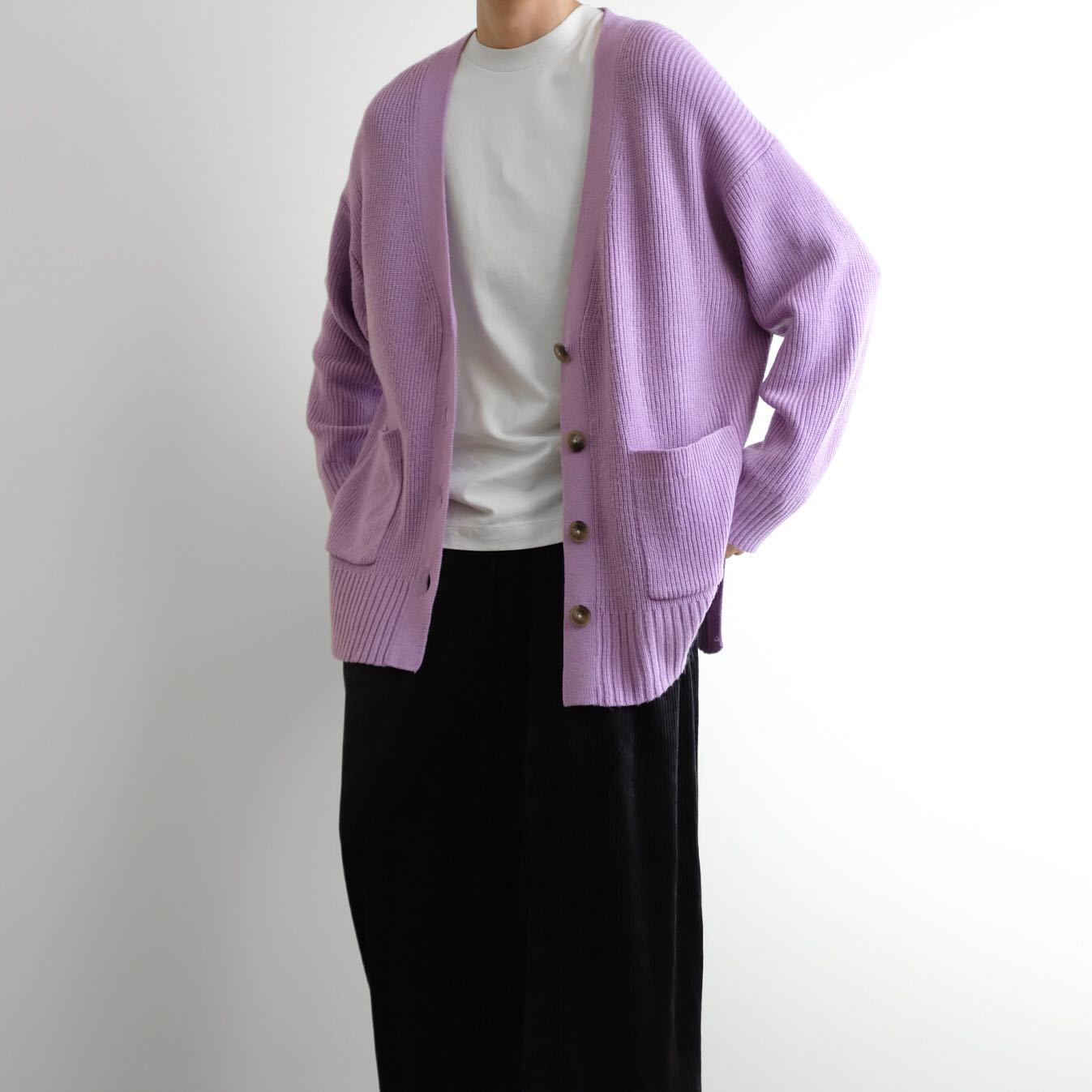 LEPSIM Cropped Rib Knit Cotton Oversized Cardigan