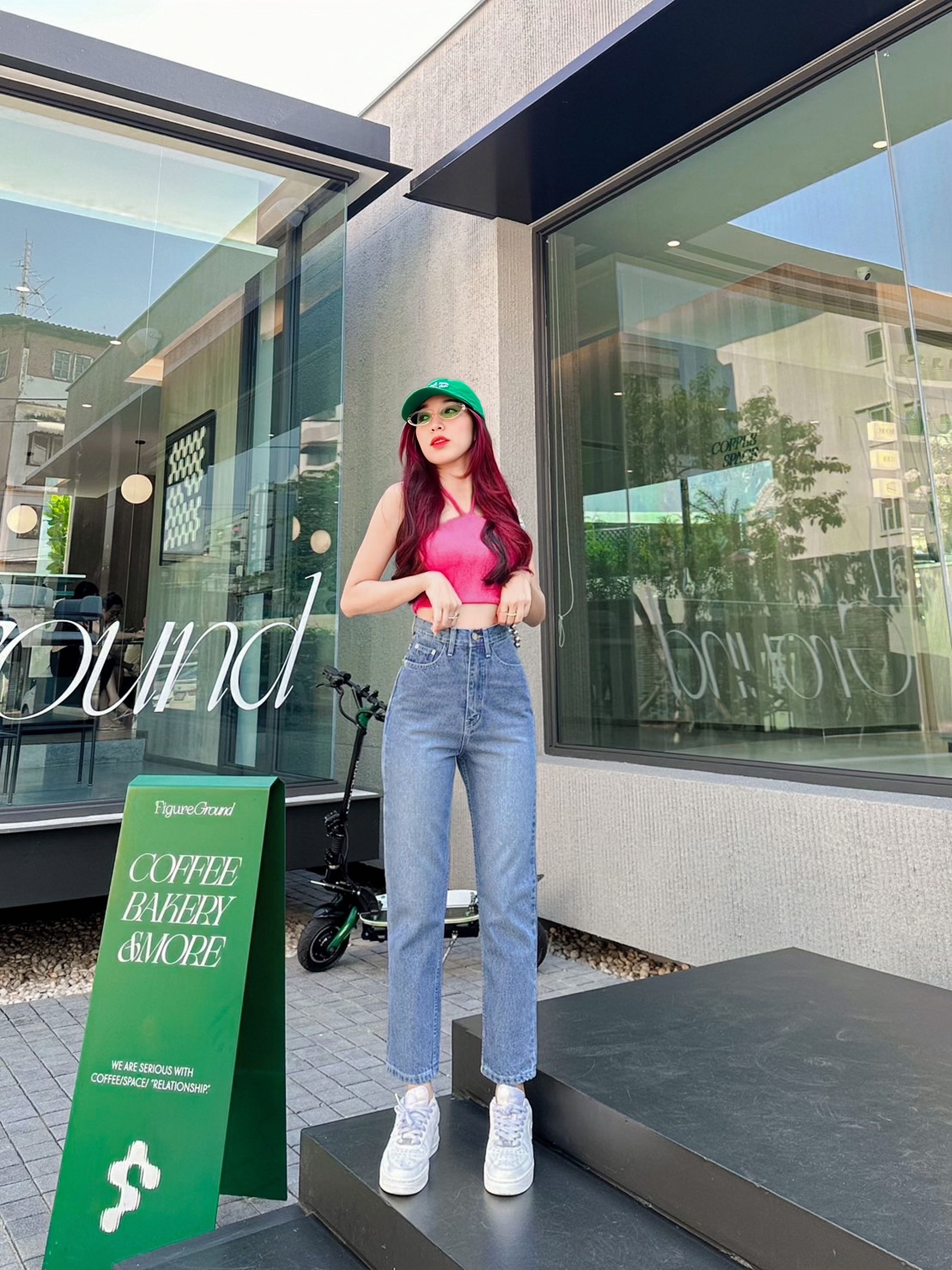 Estellajeans🍒ยีนส์ทรงบอยไม่แต่งขาดเอวสูงพลางหุ่นยีนส์ขายาวผู้หญิงสีละมุน💗