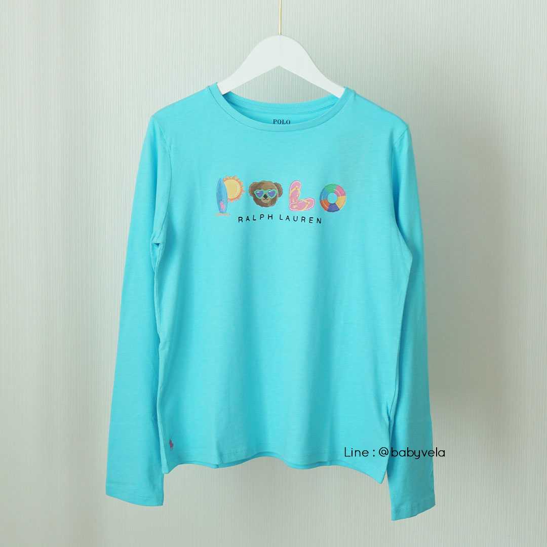 Girls Polo Bear Logo Jersey Long-Sleeve Tee (French Turqoise)