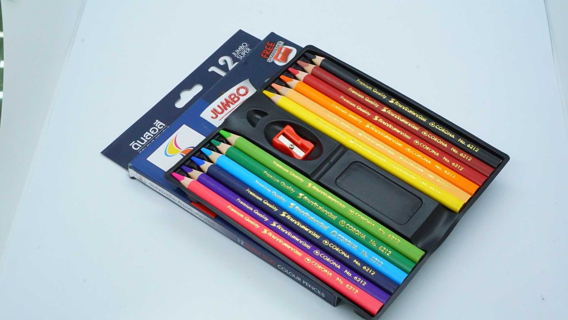 ดินสอสี 12 สี จัมโบ้ (กล่องกระดาษ) มีกบเหลา