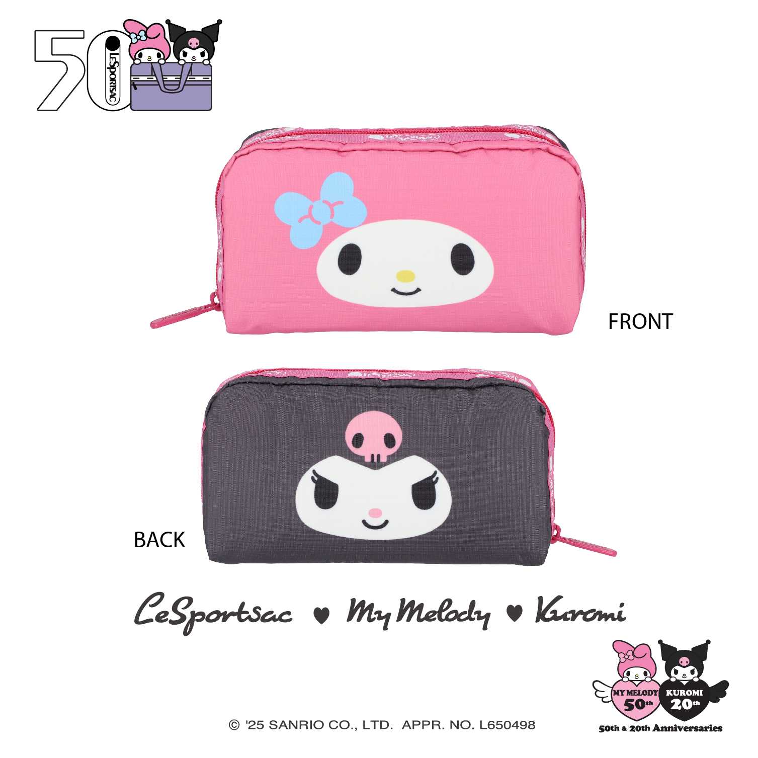 Lesportsac x Kuromi  Rectangular Cosmetic กระเป๋าเครื่องสำอางค์ Style 6511