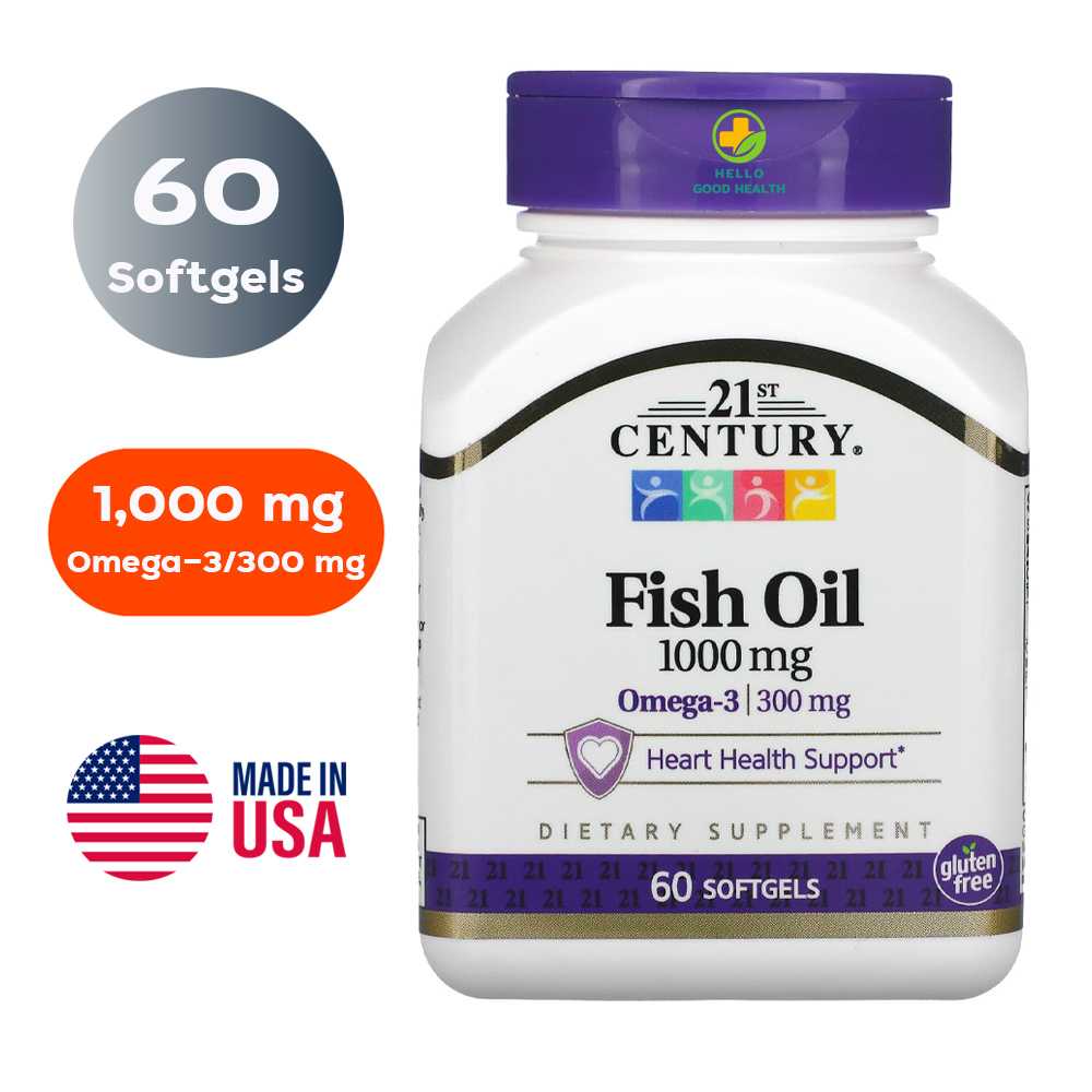 น้ำมันปลา 1000 มก. 60 ซอฟท์เจล / Fish Oil, 1000 mg, 60 Softgels