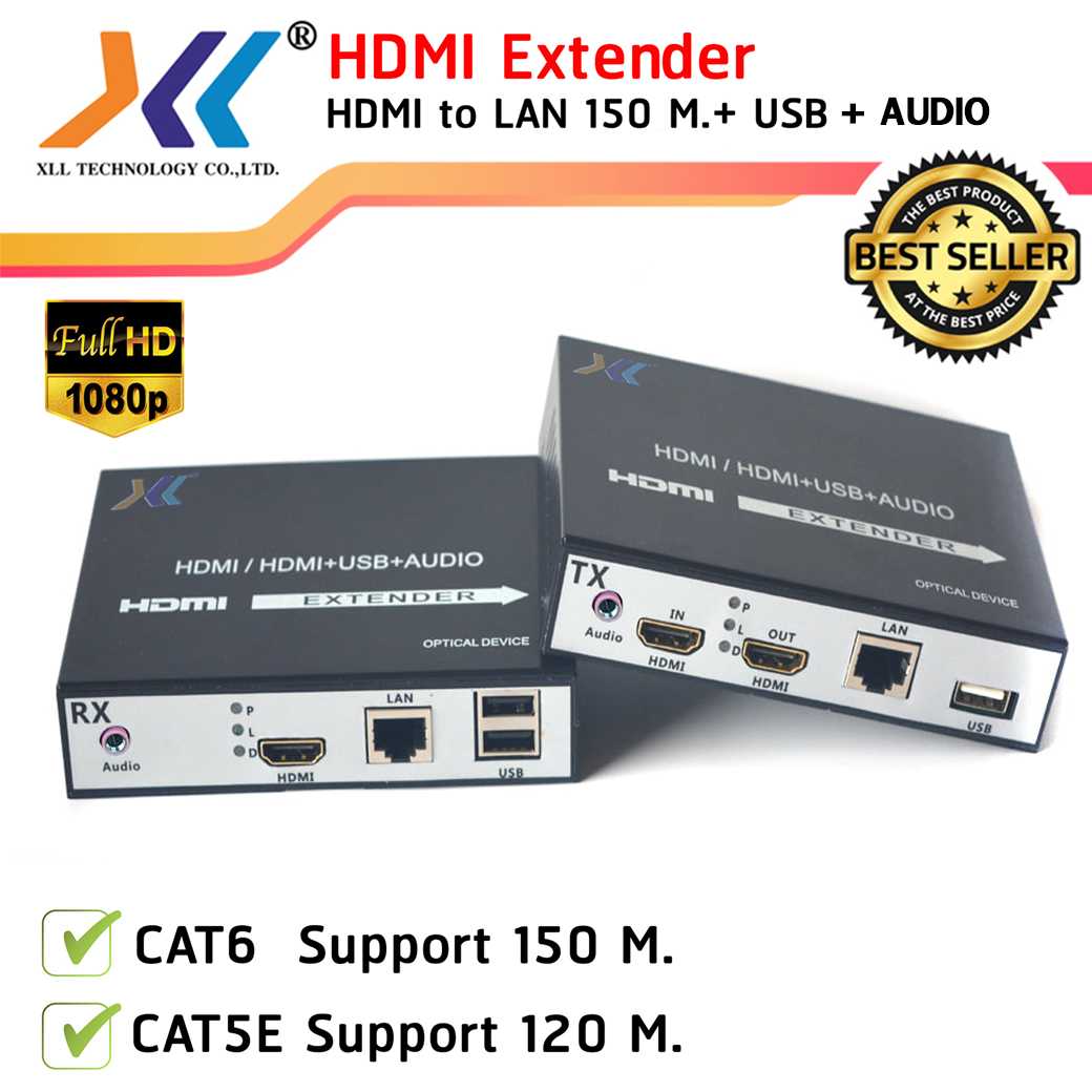 HDMI IP EXTENDER+USB 1080P 120M. to 150M. รองรับการใช้งานผ่านสวิทซ์ฮับ