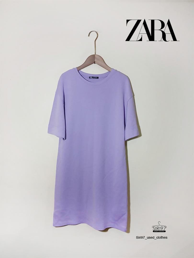 เดรสกระโปรงแขนสั้น ZARA สีม่วงอ่อน สภาพ80%   มีสีดรอปลง  Size S