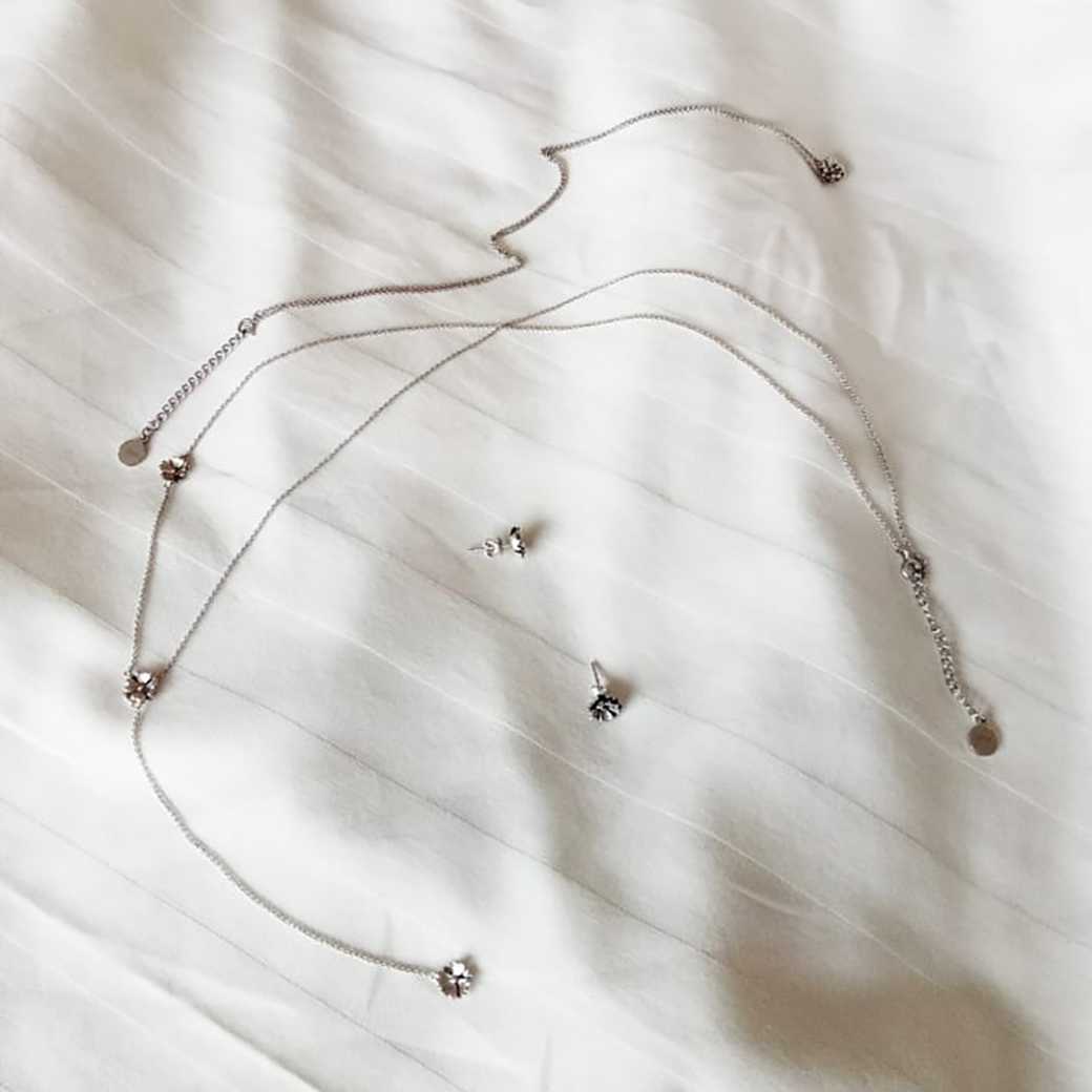 925 Sterling Silver Cosmos flower Y Necklace