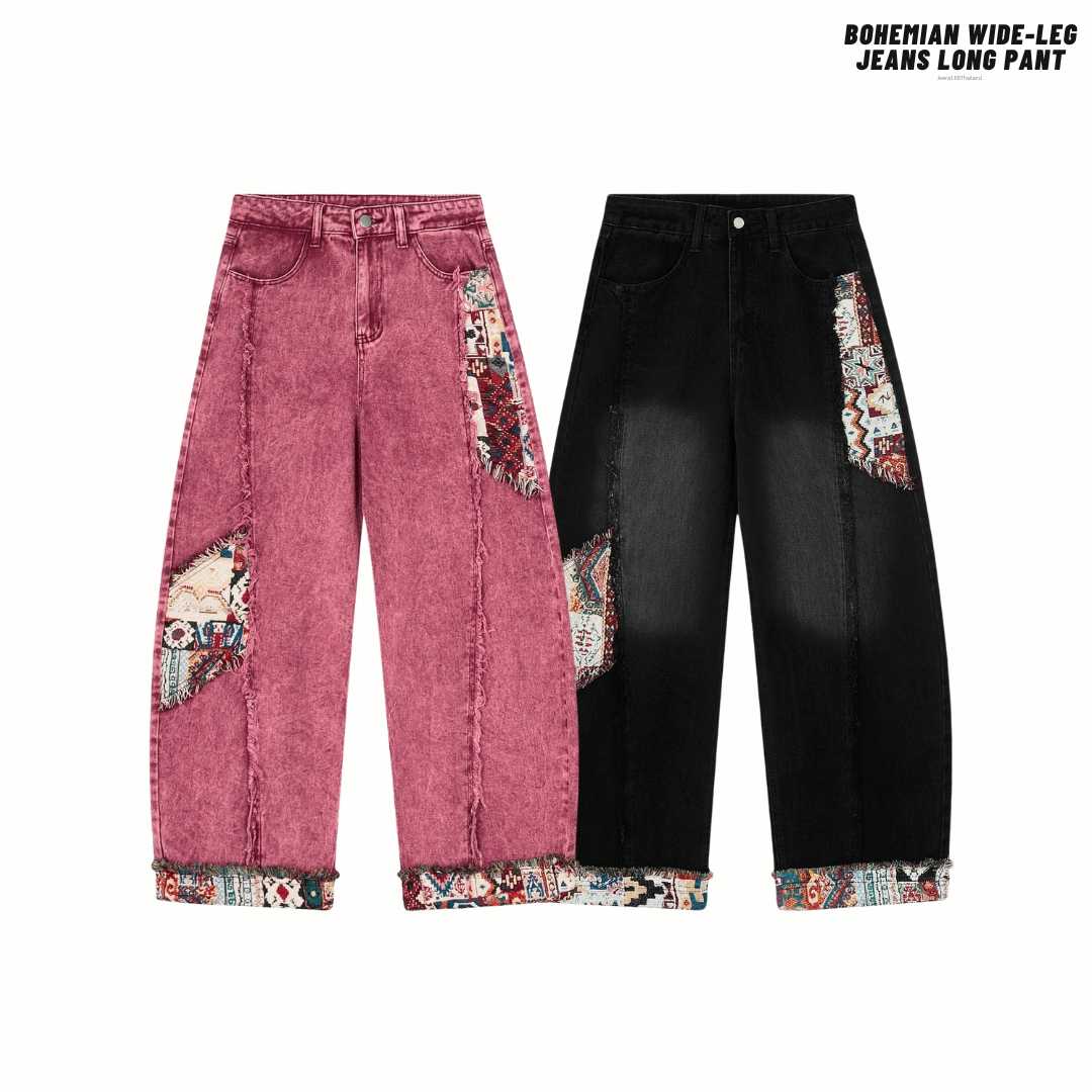 Jeera168 | Bohemian Wide-leg Jeans Long Pant (พรีออเดอร์)