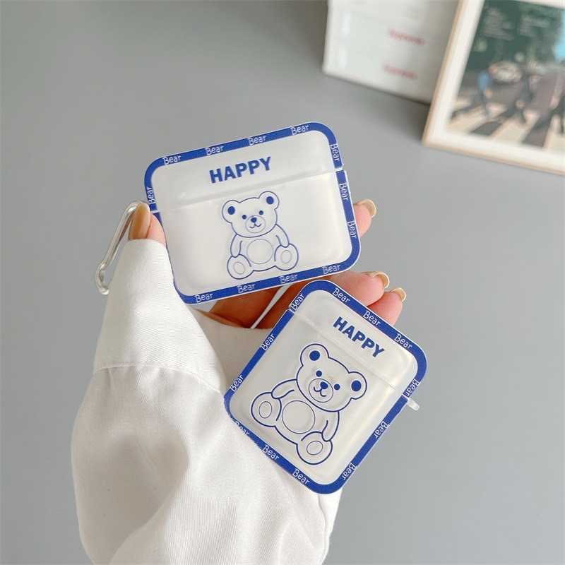 ♥ เคส Airpods : Happy blue bear เคสยางกรอบน้ำเงินลายหมี
