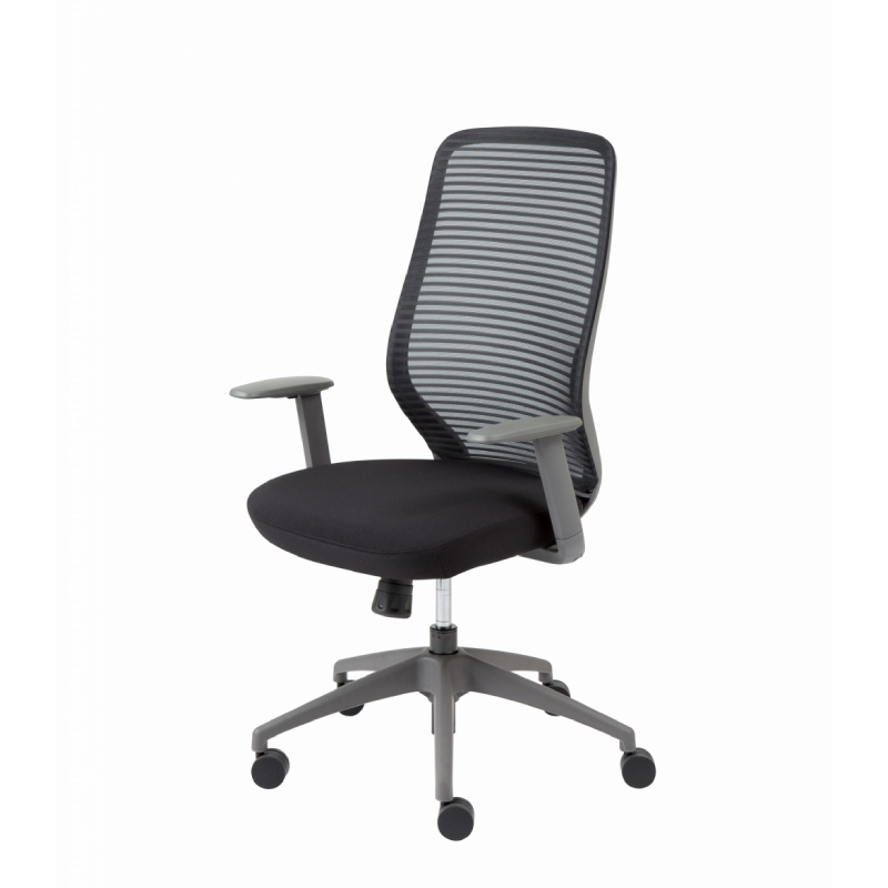 Modernform เก้าอี้ทำงาน รุ่น Series AX พนักพิงกลาง แขนปรับได้ ขาไนลอน เบาะผ้าดำ พนักพิงตาข่าย