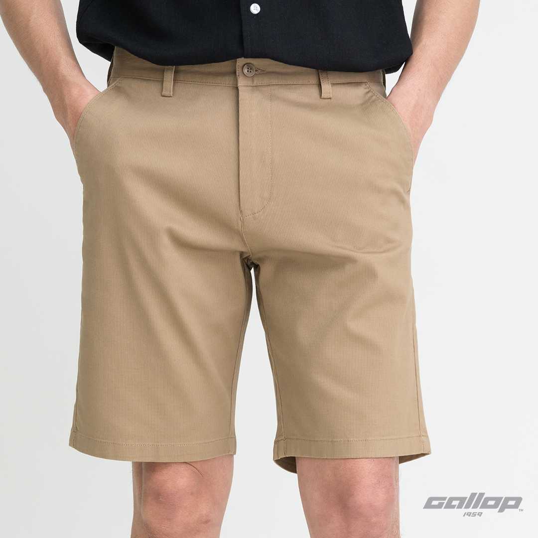 GALLOP : Striped shorts pants กางเกงขาสั้นผ้าทอริ้ว รุ่น GS9029 สี Brown - น้ำตาล
