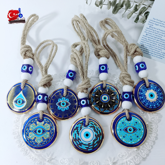 โมบาย Evil Eye ของแท้ จากตุรกี แก้ว 5CM. ลวดลายสีทองทำให้ดูมีเสน์ห์ เครื่องราง ตกแต่งบ้าน แขวนหน้ารถ