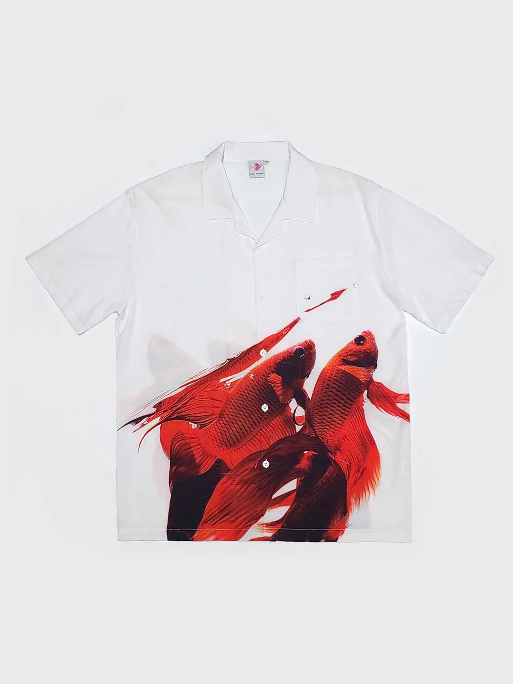 Red Veiltail Betta Black Hawaii Shirt - White/Red