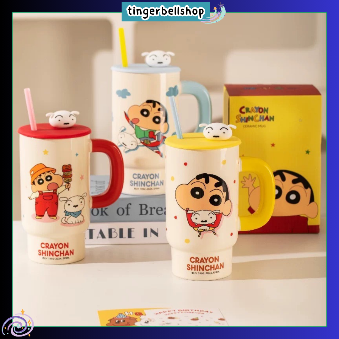 แก้วเซรามิค แก้วน้ำลายชินจัง แก้วกาแฟขนาดใหญ่พร้อมฝาปิด ของขวัญวันเกิด