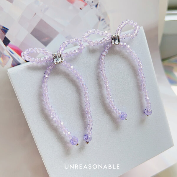 ต่างหูโบว์ สีม่วงอ่อน Purple Glass Bead ต่างหูคลิป ต่างหูก้านเงินแท้ UA0925-06 Unreasonable Acces...