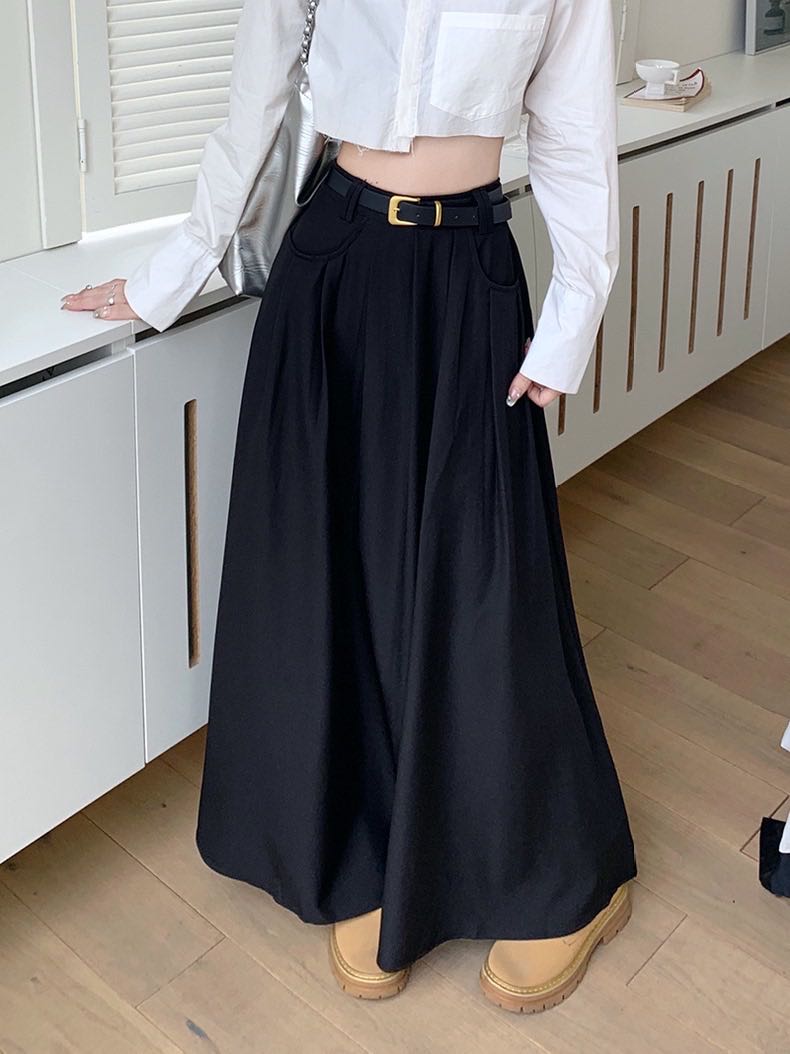 กระโปรง long skirt (grey/ white/ khaki/ black)