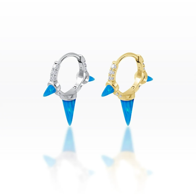 PiercingRoomByJay Triple Spike Blue Sky Opal/CZ Huggie Hoop เงินแท้ (ราคาต่อชิ้น)