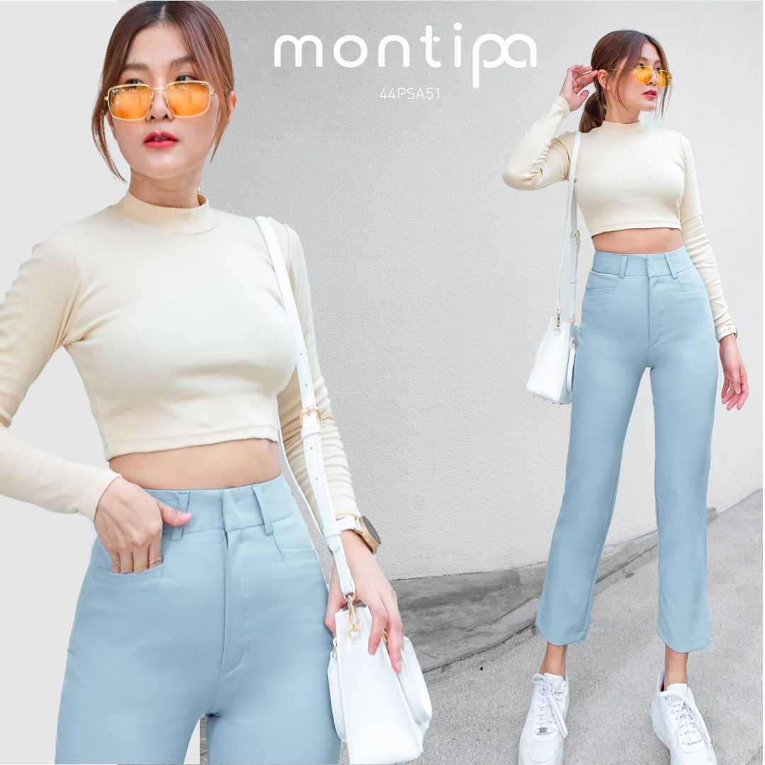 Montipa กางเกงแปดส่วนทรงสอบ ดีเทลกระเป๋าหน้า ผ้า Iron free นุ่ม ใส่สบาย ไม่ต้องรีด 44PSA51