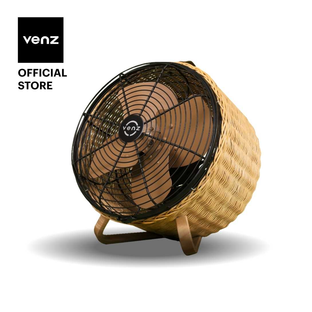 Venz เวนซ์ พัดลมตกแต่ง ทูเบอร์ทรงกลมถังหวาย 12 นิ้ว รุ่น Rattan Collection สีซันเซ็ท