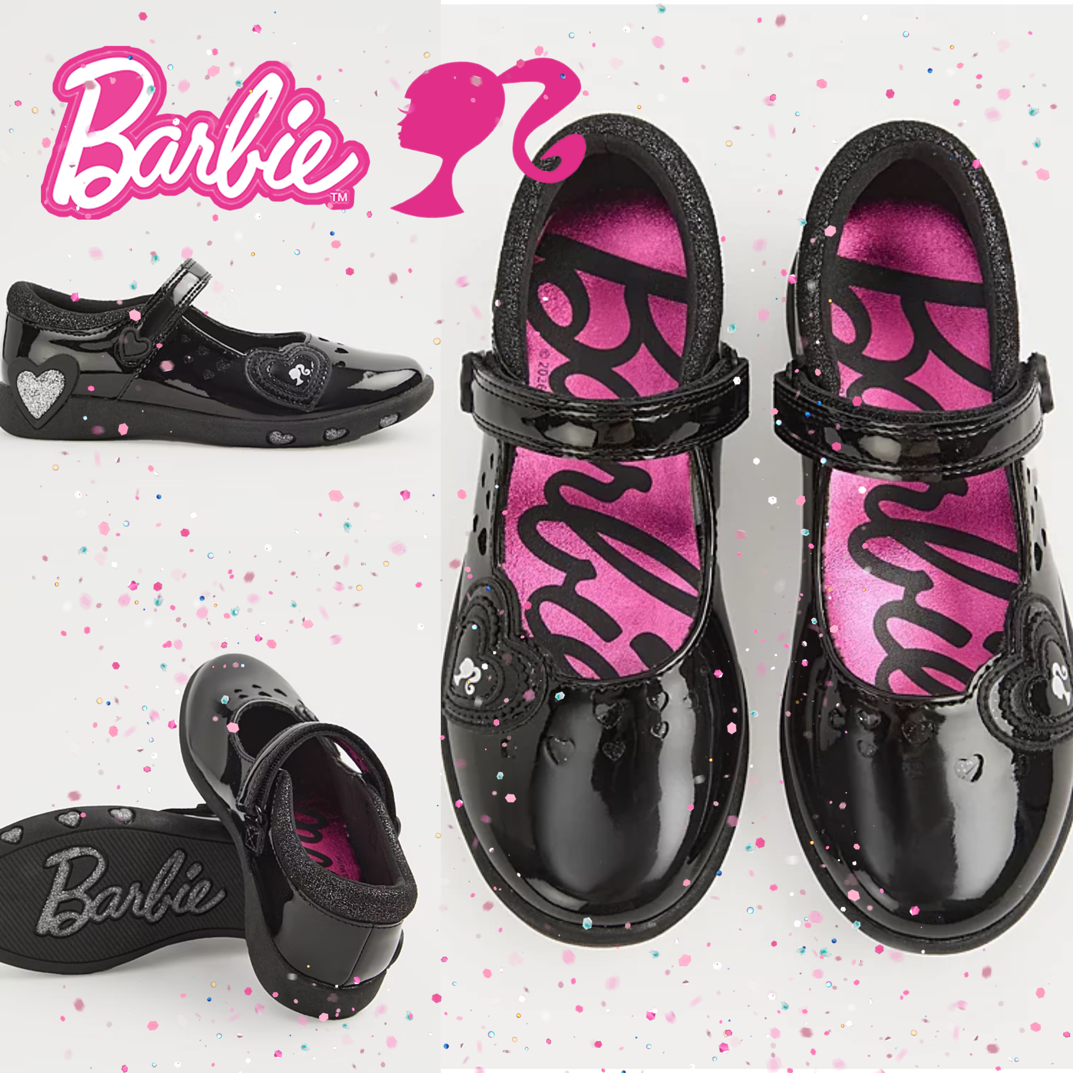 Preorder12-18วัน-(UK)/Size UK8-UK2/รองเท้านักเรียนเด็กหญิง Barbie หนังแก้วดำ Mary Jane