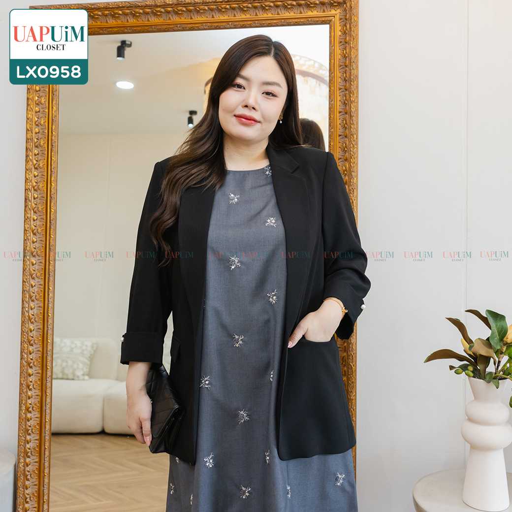 (LX0958) เรียบหรู ดูแพง มีสไตล์ กับงานเสื้อสูทแขนสามส่วน ดีไซน์เก๋แบบไม่มีติดกระดุมด้านหน้า