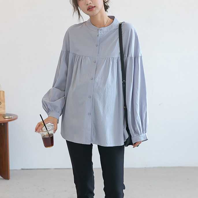 เชิ้ตทรง oversize โทนสีพื้นทรงสวยเก๋แบบน่ารักมากๆ ผ้าคอตตอนอย่างดีไม่บาง - สีเทาอ่อน