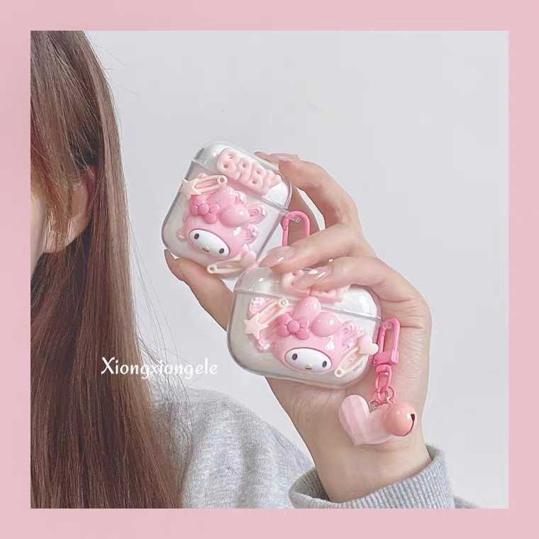 ♥ เคส Airpods : Baby Cinnamon and Mymelody + พวงกุญแจหัวใจ